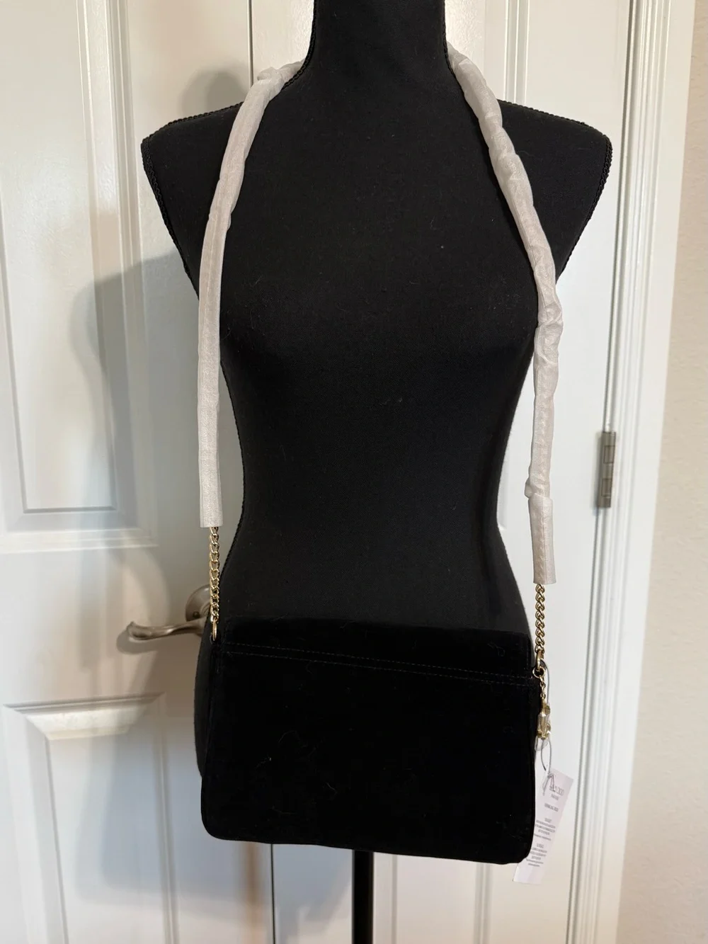 NWT Jimmy Choo Perfums Black Velvet Glitter Evening Bag Clutch Gold chain